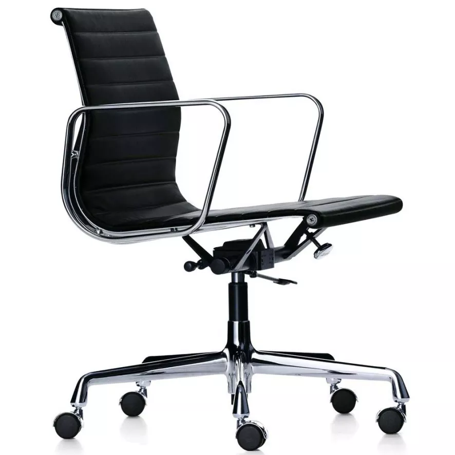 Vitra EA 117 Bureaustoel Hopsak Zwart, Verchroomd, Harde Wielen 1 Vitra EA 117 Bureaustoel Hopsak Zwart, Verchroomd, Harde Wielen
