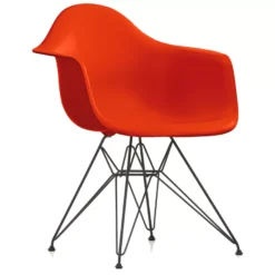 Vitra Eames DAR Stoel Zwart Gepoedercoat Onderstel, Poppy Red
