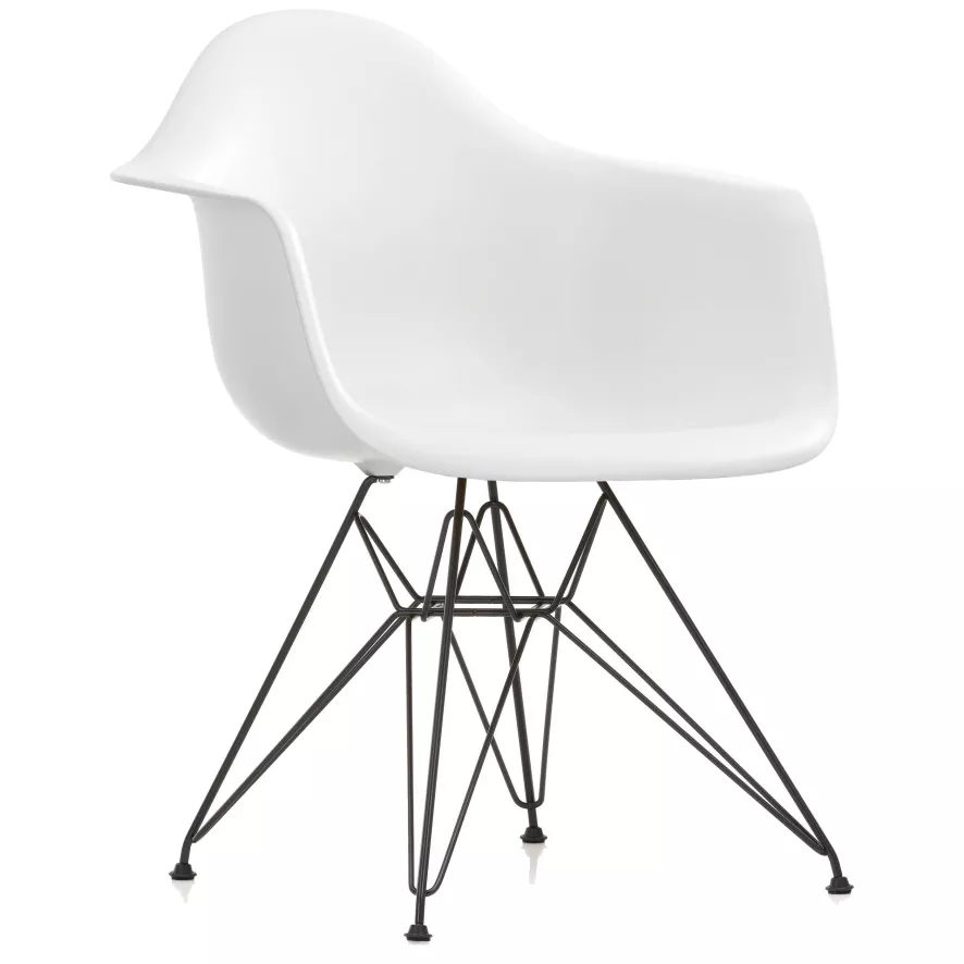 Vitra Eames DAR Stoel Zwart Gepoedercoat Onderstel, Wit 1 Vitra Eames DAR Stoel Zwart Gepoedercoat Onderstel, Wit