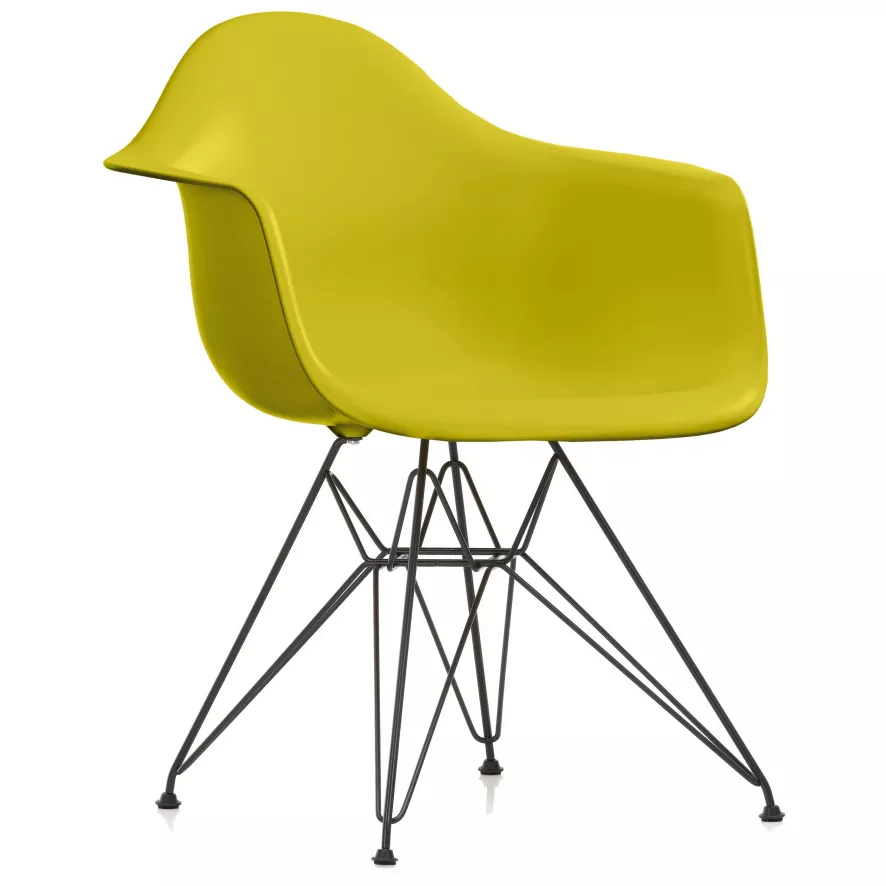Vitra Eames DAR Stoel Zwart Gepoedercoat Onderstel, Mosterdgeel 1 Vitra Eames DAR Stoel Zwart Gepoedercoat Onderstel, Mosterdgeel