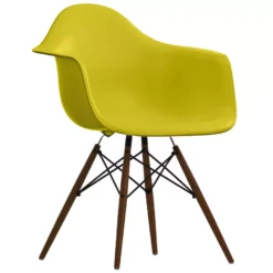 Vitra Eames DAW Stoel Donker Esdoorn Onderstel, Mosterdgeel