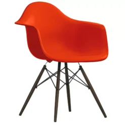Vitra Eames DAW Stoel Zwart Esdoorn Onderstel, Poppy Red