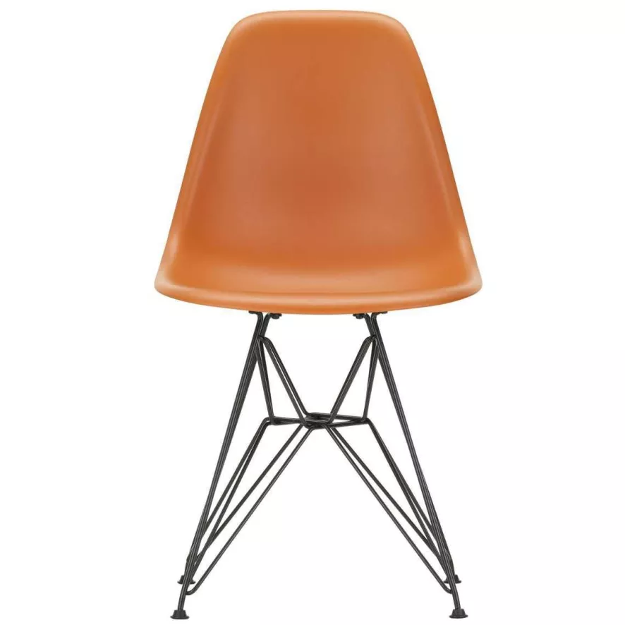Vitra Eames DSR Stoel Zwart Gepoedercoat Onderstel, Rusty Orange 1 Vitra Eames DSR Stoel Zwart Gepoedercoat Onderstel, Rusty Orange