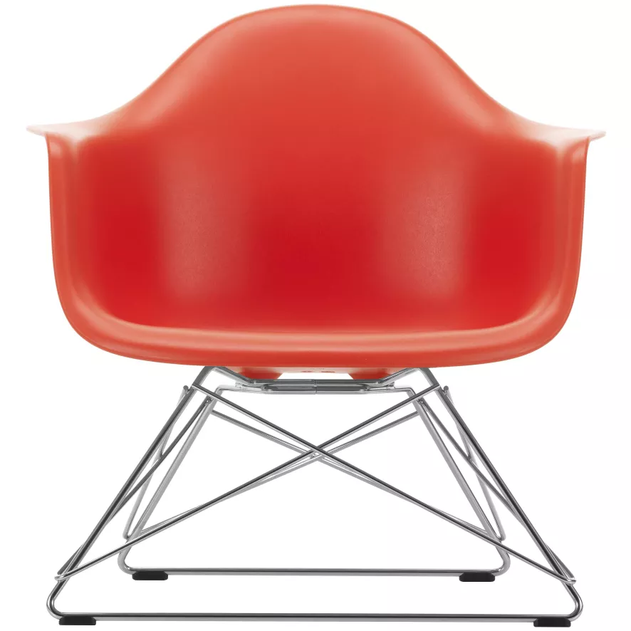 Vitra Eames LAR Loungestoel Verchroomd Onderstel, Poppy Red 1 Vitra Eames LAR Loungestoel Verchroomd Onderstel, Poppy Red