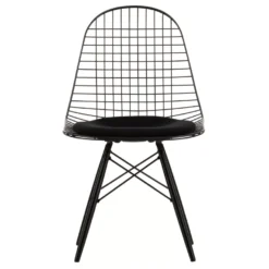 Vitra Eames Wire Chair DKW-5 Stoel Esdoornzwart Onderstel Zwart Kussen