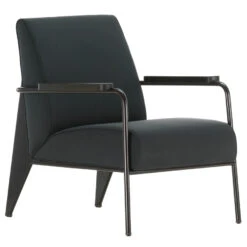 Vitra Fauteuil De Salon Fauteuil, Onderstel Chocolade, Stof Twill Donkergrijs, Armleuningen Gerookt Eiken