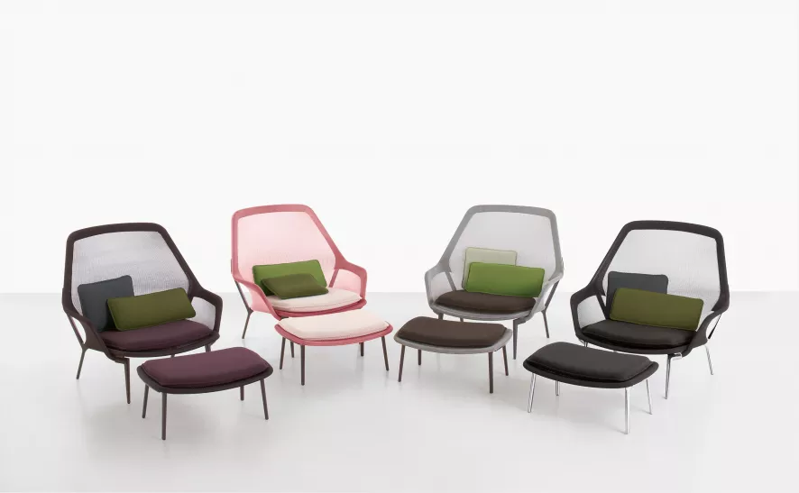 Vitra Slow Chair Met Ottoman Loungestoel Bruin / Poedercoating Aubergine 5 Vitra Slow Chair Met Ottoman Loungestoel Bruin / Poedercoating Aubergine - Afbeelding 5