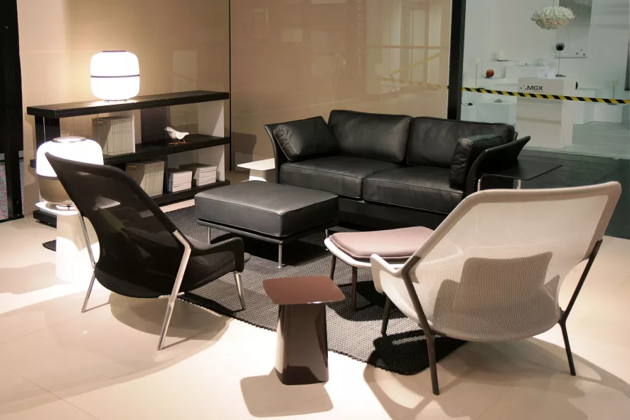 Vitra Slow Chair Met Ottoman Loungestoel Bruin / Poedercoating Aubergine 12 Vitra Slow Chair Met Ottoman Loungestoel Bruin / Poedercoating Aubergine - Afbeelding 12