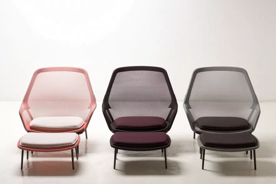 Vitra Slow Chair Met Ottoman Loungestoel Bruin / Poedercoating Aubergine 4 Vitra Slow Chair Met Ottoman Loungestoel Bruin / Poedercoating Aubergine - Afbeelding 4